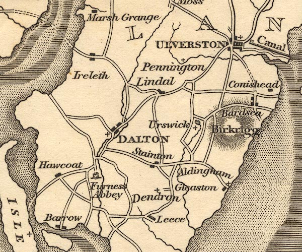 Lancashire in 1919 16NE repro Old map of Ulverston 