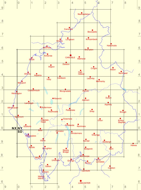 county outline with index grid